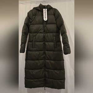 32 Degrees Olive Green Long Puffer Coat with Hood